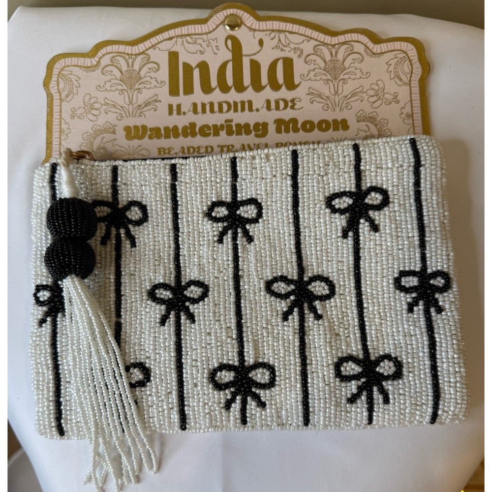 Handmade Made in India Ribbon Bow Beaded Bag Travel Pouch Viral TikTok New